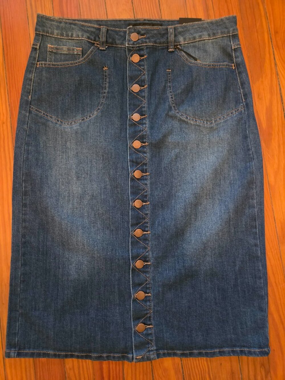 GG Button Down Denim Skirt